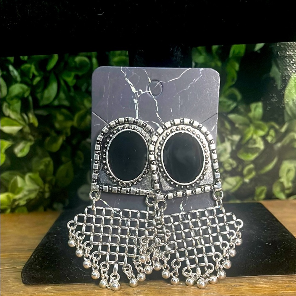 Elegant Black and Silver Chandelier Earrings